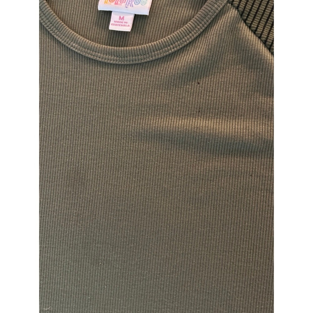 LuLaRoe Randy Baseball Tee Olive Green Ribbed Raglan Striped Sleeve Medium 1414 - Picture 5 of 9